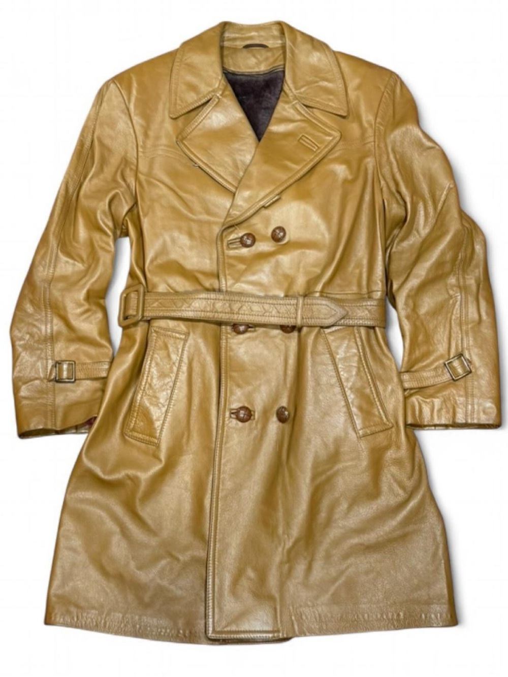 Vintage 70s Crown Leather Garment Double Breasted Leather Trench Coat